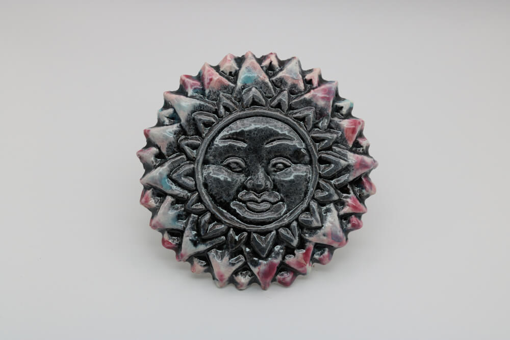 Black Pink Blue Handmade Ceramic Eclipse Sun Face from Provence – Cera d'Art French Artisan Garden Decor
