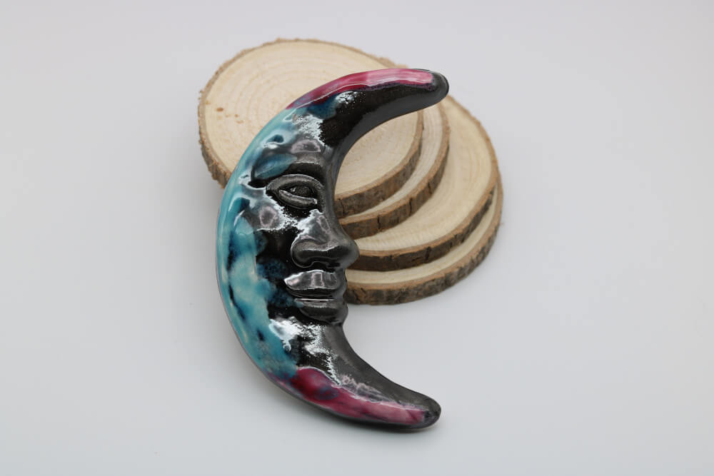 La Lune 4.5" Handmade Ceramic Moon from Provence - Cera d'Art French Artisan Garden Decor - Dark Side of the Moon