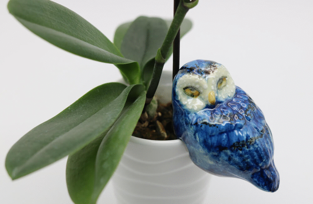 Blue Handmade Ceramic Owl Pot Hugger from Provence Cera d'Art French Garden Decor