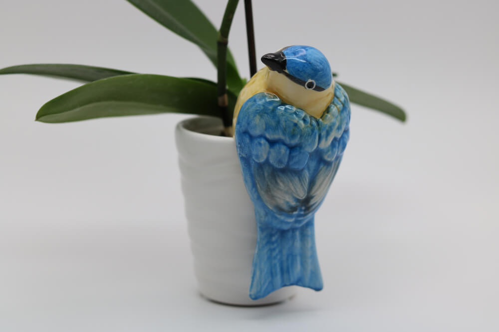 Blue Yellow Handmade Ceramic Sparrow Bird Pot Hangers from Provence - Cera d'Art Garden Decor - Plant Hugger