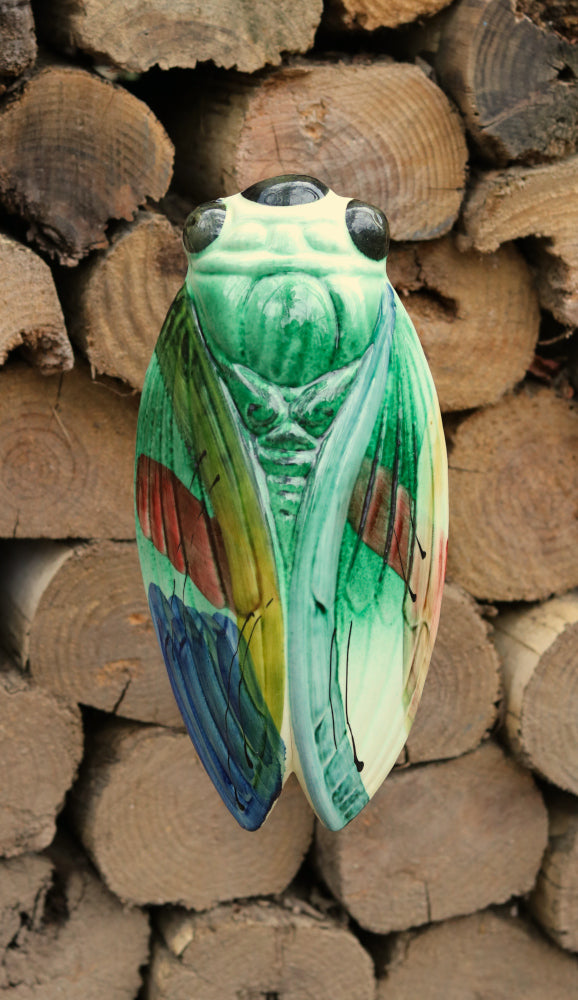 Ceramic Turquoise Blue Green French Cicada Pocket Vase Large From Provence by Cera D'art