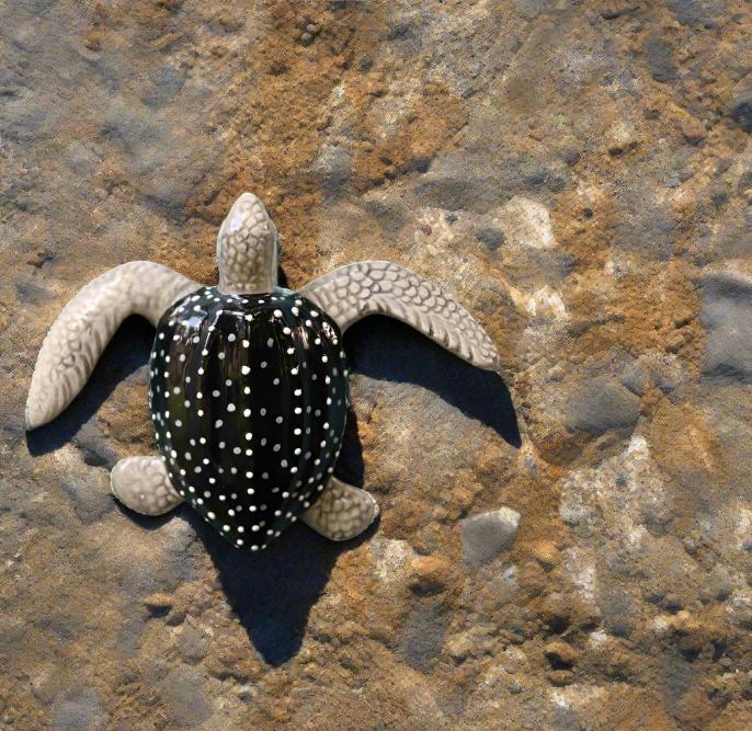 Decorative Ceramic French Mediterranean Papo Leatherback Sea Turtle Blue