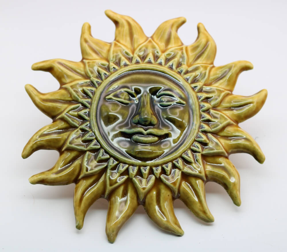 Decorative French Artisan Yellow Green Sun Face from Provence by Cera d'Art