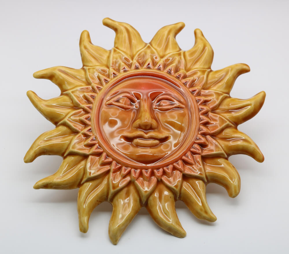 Decorative French Artisan Yellow Orange Sun Face from Provence by Cera d'Art