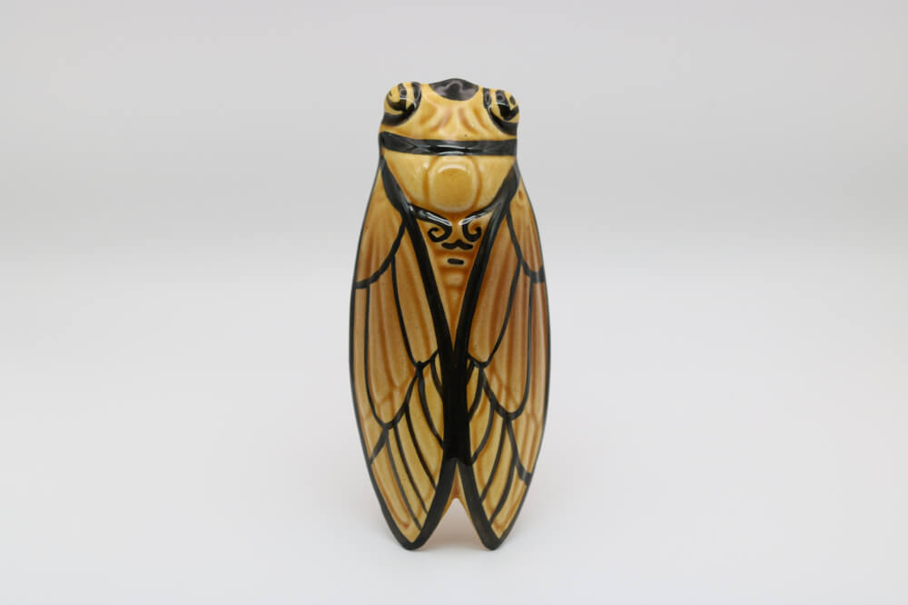 Decorative French Classic Yellow and Black Handmade Ceramic Cicada Pocket Vase from Provence by Cera d'Art