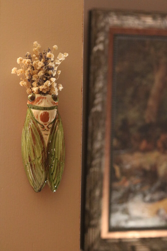 Decorative French Terracotta Handmade Ceramic Cicada Pocket Vase from Provence by Cera d'Art