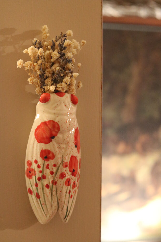 Decorative French Terracotta Handmade Ceramic Cicada Pocket Vase from Provence by Cera d'Art