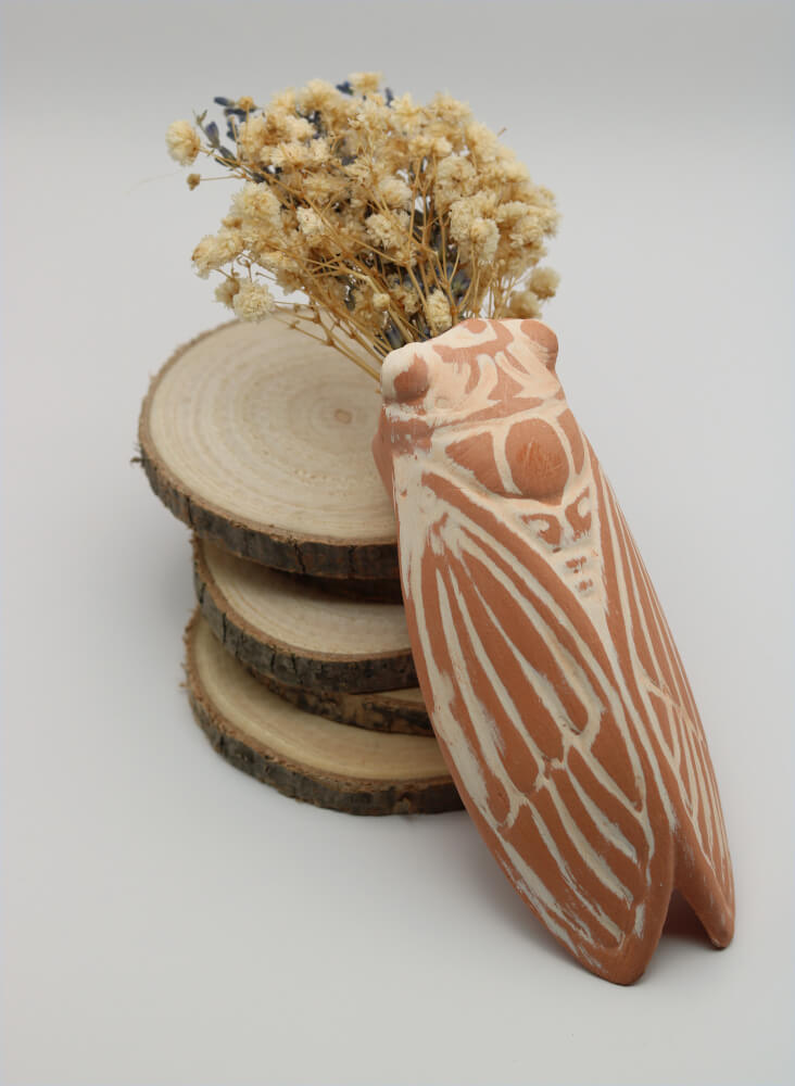 Decorative French Terracotta Handmade Ceramic Cicada Pocket Vase from Provence by Cera d'Art