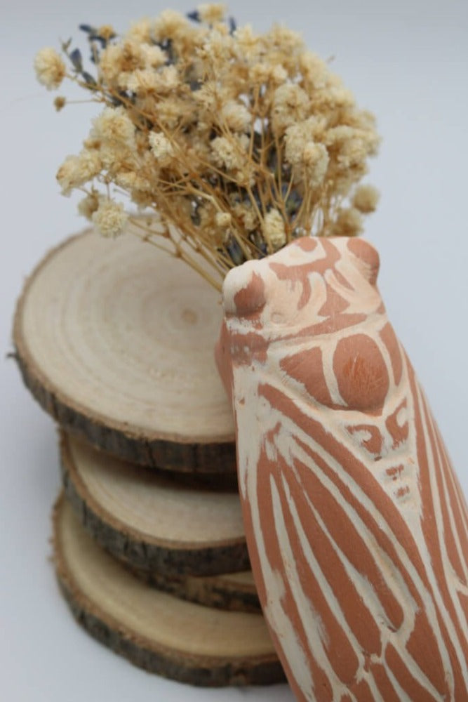 Decorative French Terracotta Handmade Ceramic Cicada Pocket Vase from Provence by Cera d'Art