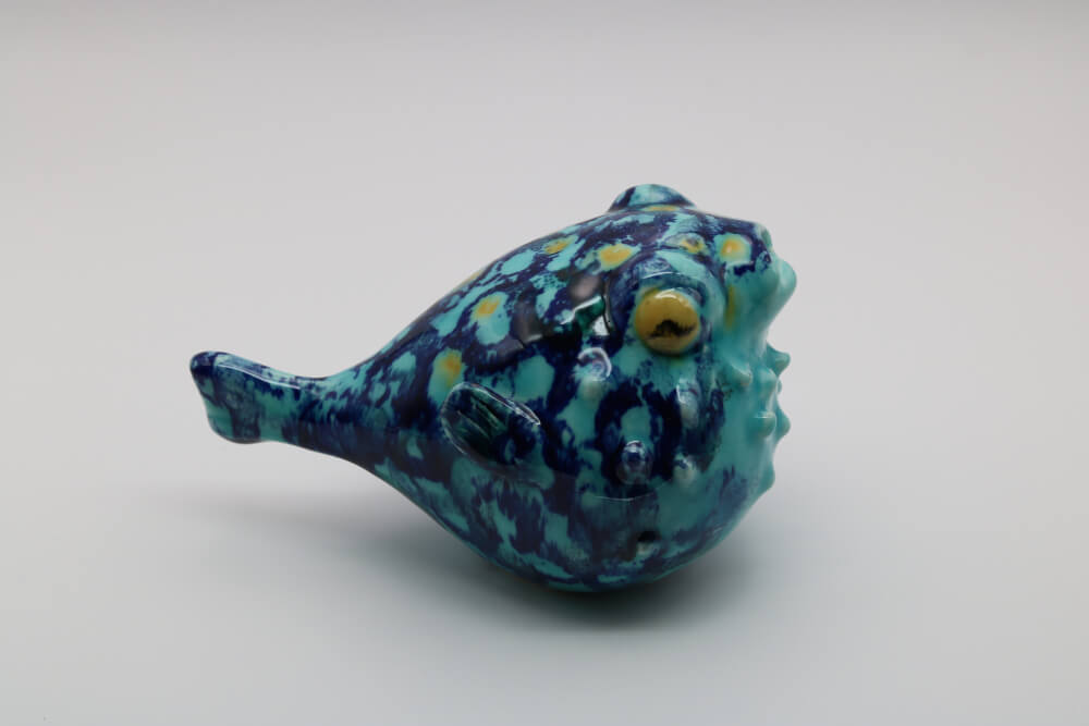French Artisan-Made Ceramic Blue Puffer Blow Fish from Provence - Cera d'Art Mediterranean Marine Decor