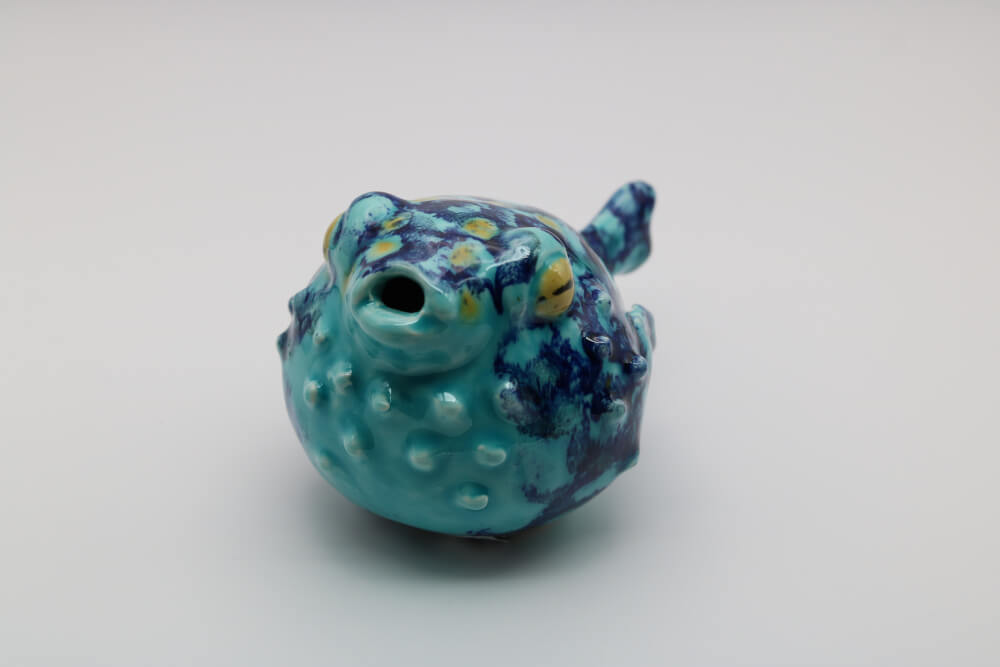 French Artisan-Made Ceramic Blue Puffer Blow Fish from Provence - Cera d'Art Mediterranean Marine Decor