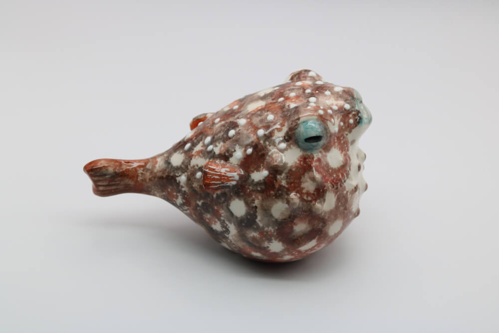 French Artisan-Made Ceramic Brown Puffer Blow Fish from Provence - Cera d'Art Mediterranean Marine Decor