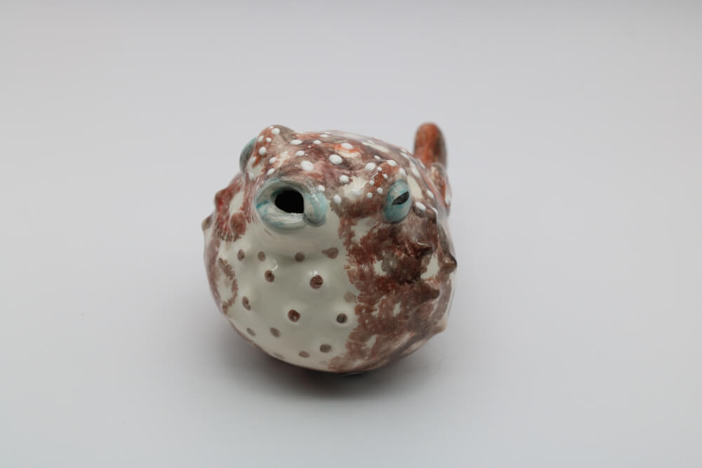 French Artisan-Made Ceramic Brown Puffer Blow Fish from Provence - Cera d'Art Mediterranean Marine Decor