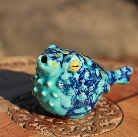 French Artisan-Made Ceramic Puffer Blow Fish from Provence - Cera d'Art Mediterranean Marine Decor