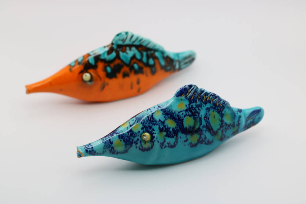 French Artisan Made Decorative Blue Mediterranean Flute Fish by Cera d'Art