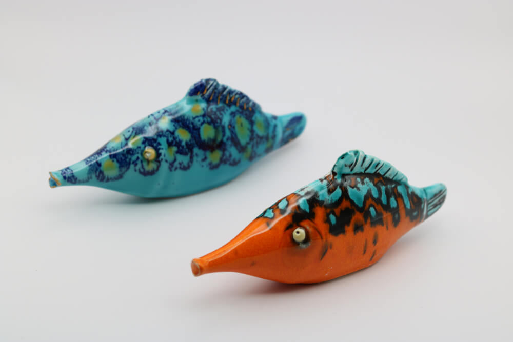 French Artisan Made Decorative Orange Mediterranean Flute Fish by Cera d'Art