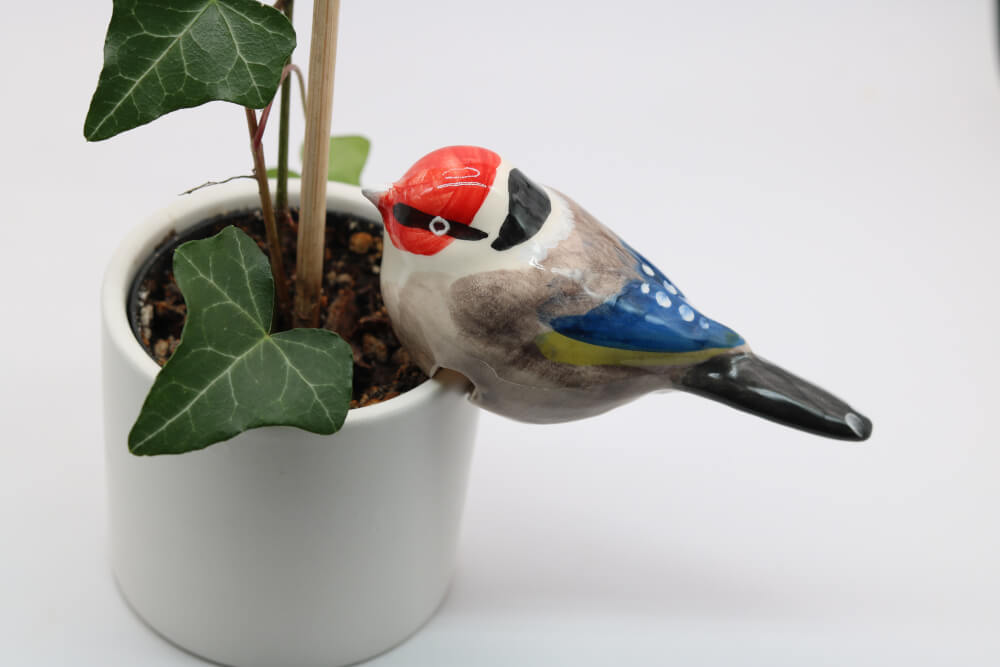 Red Blue Yellow Handmade Ceramic Chickadee Bird Plant Hangers from Provence - Cera d'Art Garden Decor Pot Huggers