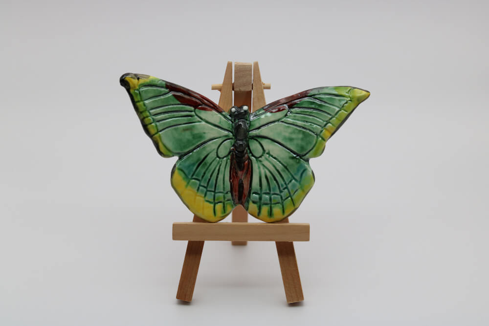 Green Handmade Ceramic Butterfly Wall Ornament from Provence - Cera d'Art French Artisan Garden Decor