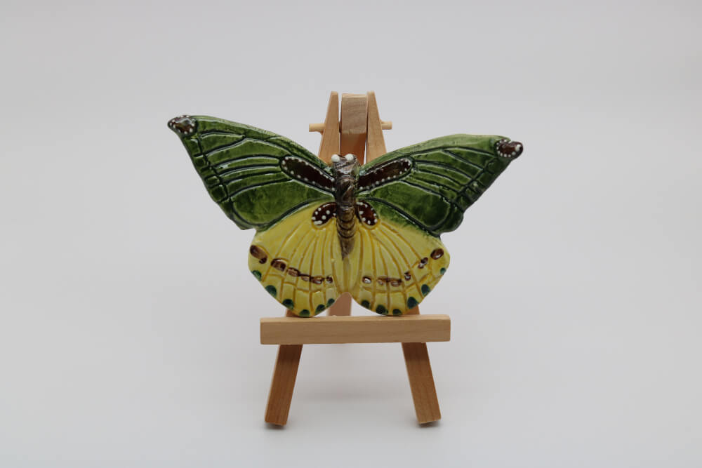 Green Yellow Handmade Ceramic Butterfly Wall Ornament from Provence - Cera d'Art French Artisan Garden Decor