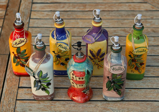 Hand Painted French Olive Oil Dispensers from Provence by the Artisans of Terres et Couleurs