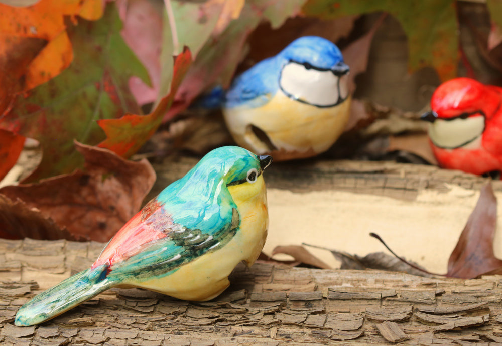 Handmade Ceramic Chickadee Bird Plant Pot Huggers and Hangers from Provence - Cera d'Art French Garden Decor