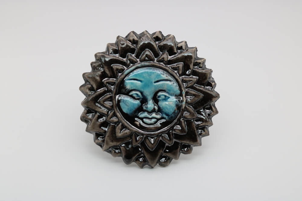 Handmade Ceramic Eclipse Sun Face from Provence – Cera d'Art French Artisan Garden Decor