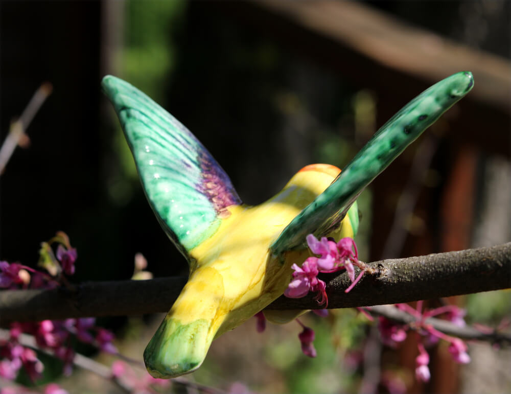 Handmade Ceramic Hummingbird Pot Hangers from Provence - Cera d'Art Garden Decor