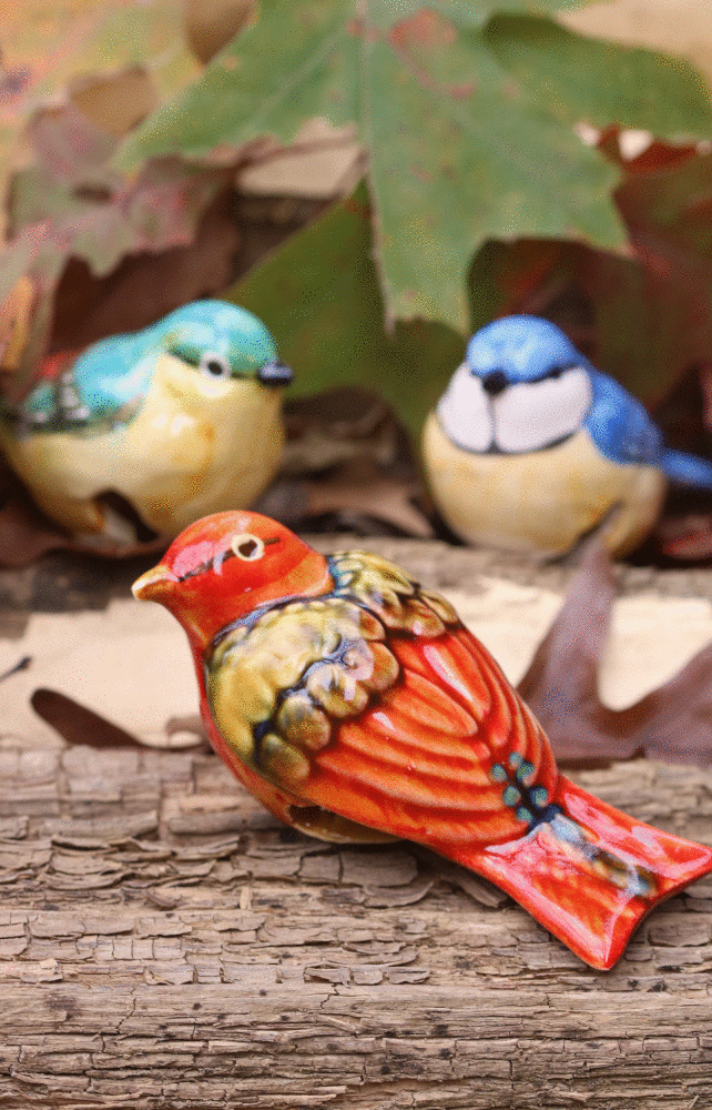 Handmade Ceramic Sparrow Bird Pot Hangers from Provence - Cera d'Art Garden Decor - Plant Hugger