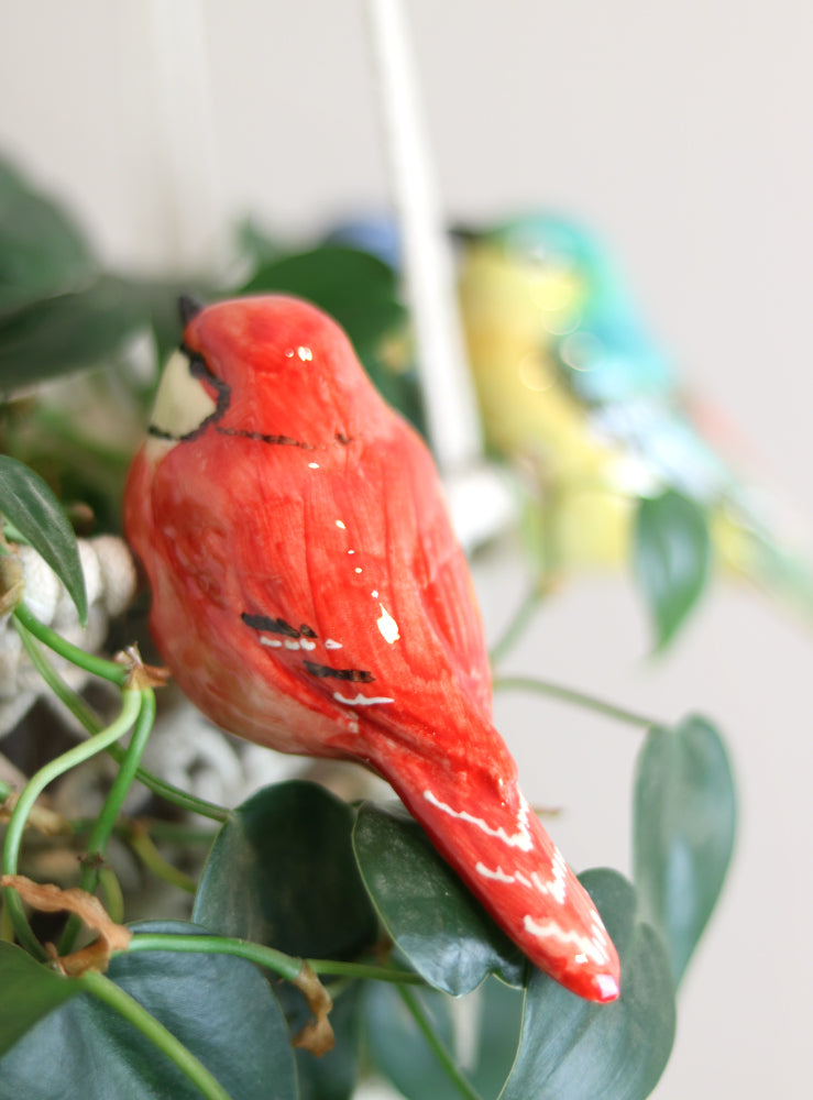 Handmade Ceramic Chickadee Bird Pot Hangers from Provence - Cera d'Art Garden Decor