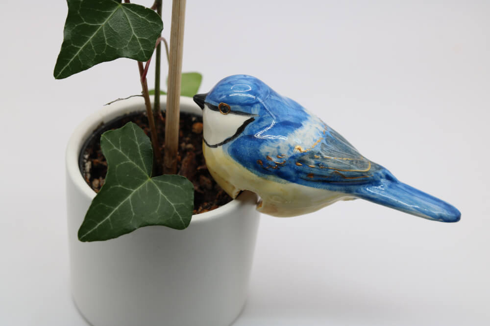 Handmade Ceramic Chickadee Bird Pot Hangers from Provence - Cera d'Art Garden Decor
