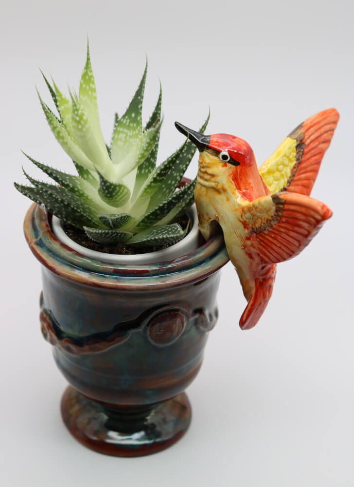 Handmade Ceramic Hummingbird Plant Hanger from Provence - Cera d'Art Garden Decor Pot Hugger