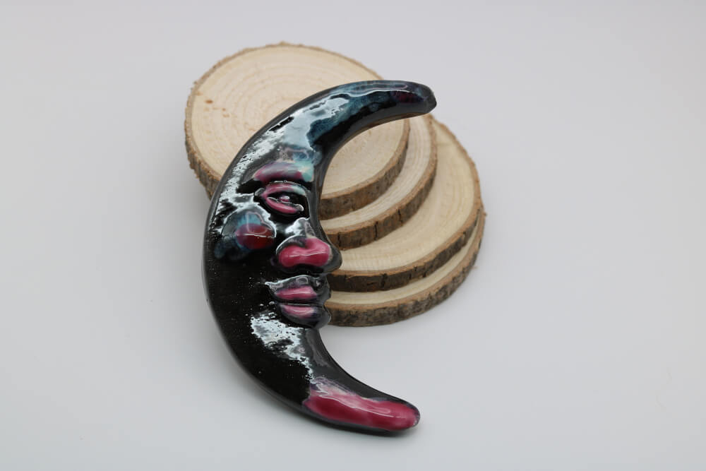 La Lune 4.5" Handmade Ceramic Moon from Provence - Cera d'Art French Artisan Garden Decor - Dark Side of the Moon