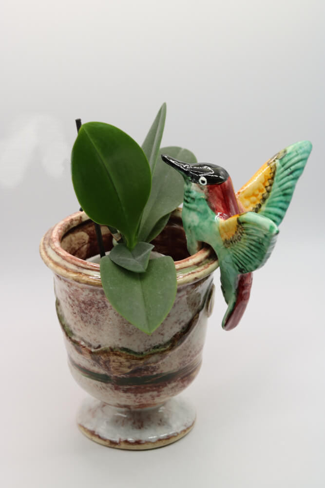 Handmade Ceramic Hummingbird Plant Hanger from Provence - Cera d'Art Garden Decor Pot Hugger