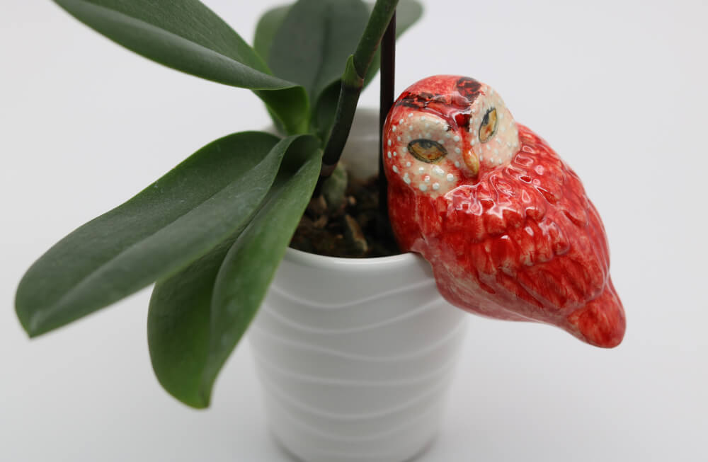 Red Handmade Ceramic Owl Pot Hanger from Provence Cera d'Art French Garden Decor