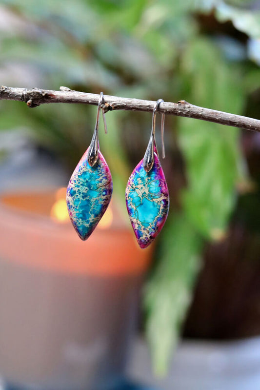 Sea Sediment Jasper Earrings 18k White Gold Plated