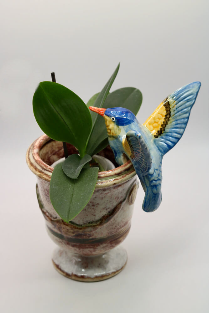 Baby Sky Blue Handmade Ceramic Hummingbird Plant Hanger from Provence - Cera d'Art Garden Decor Pot Hugger