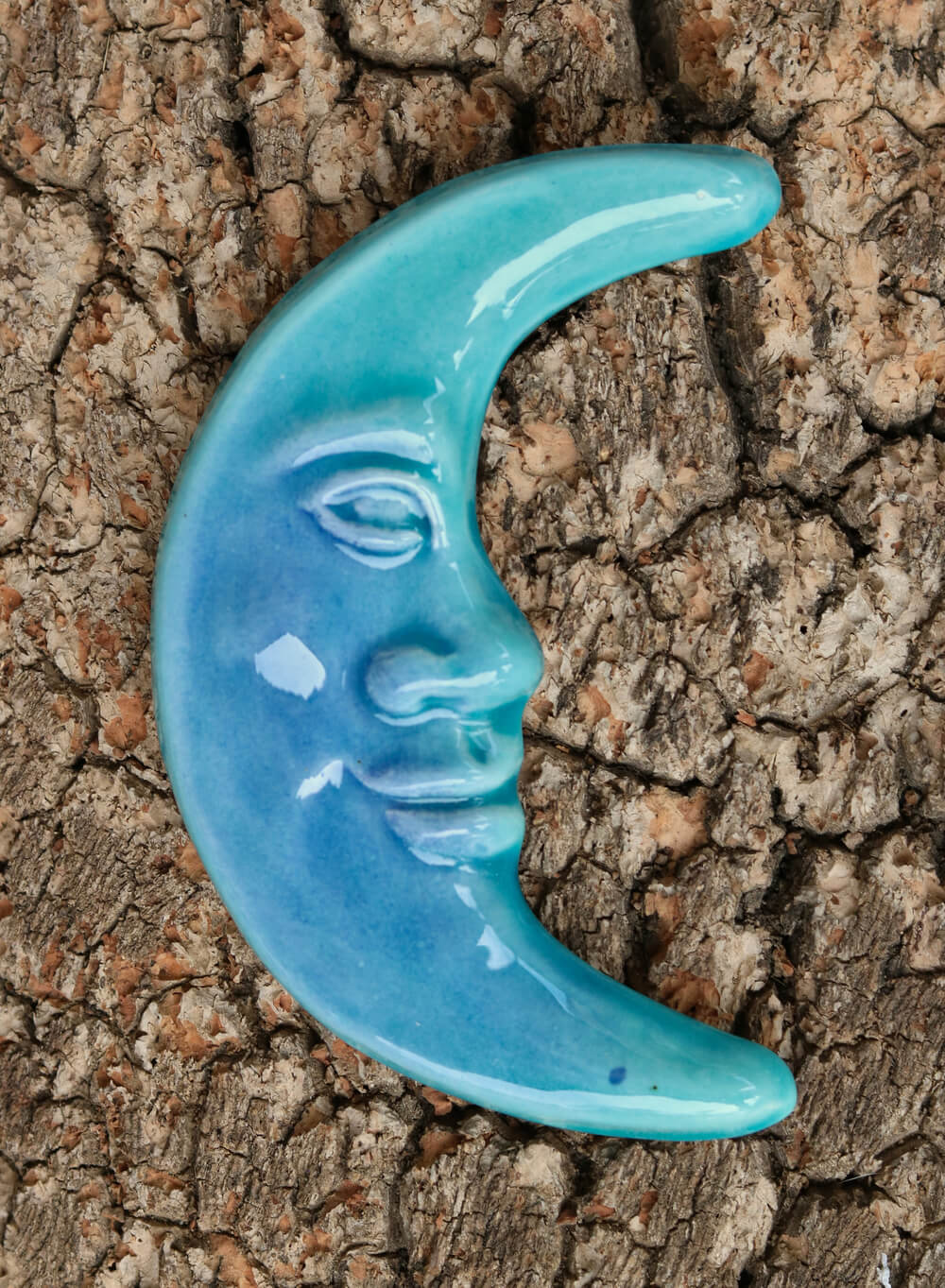 La Lune Blue 4.5" Handmade Ceramic Moon from Provence - Cera d'Art French Artisan Garden Decor