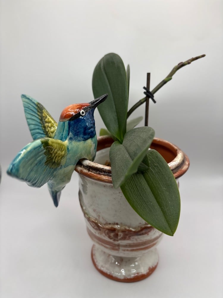 Handmade Ceramic Hummingbird Pot Hangers from Provence - Cera d'Art Garden Decor