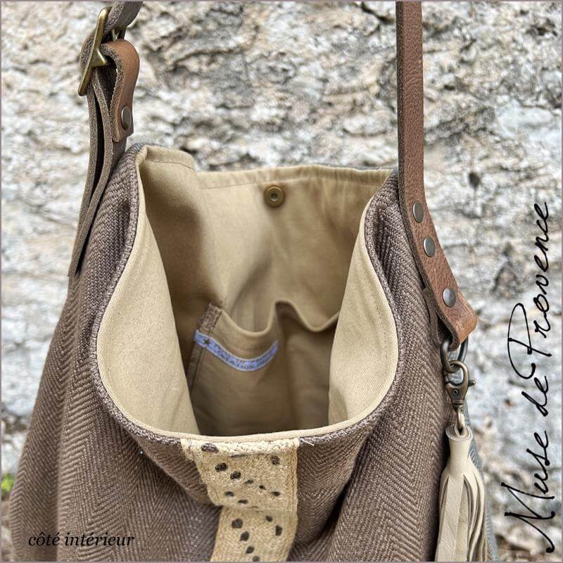 Shoulder Bag Linen and Leather Eva