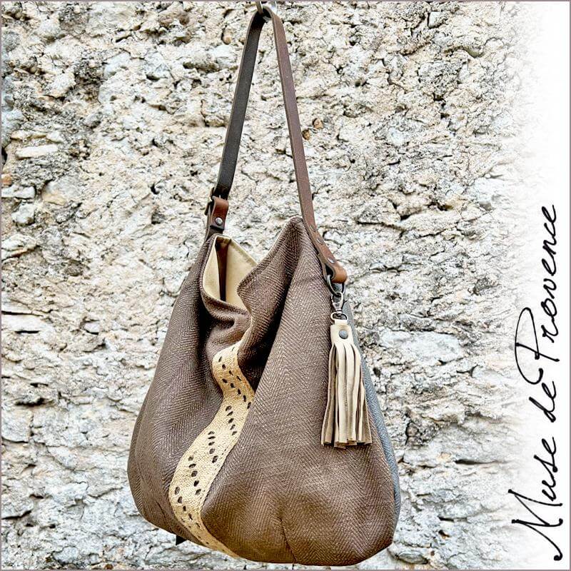 Shoulder Bag Linen and Leather Eva