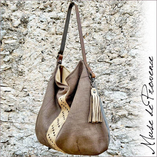 Shoulder Bag Linen and Leather Eva