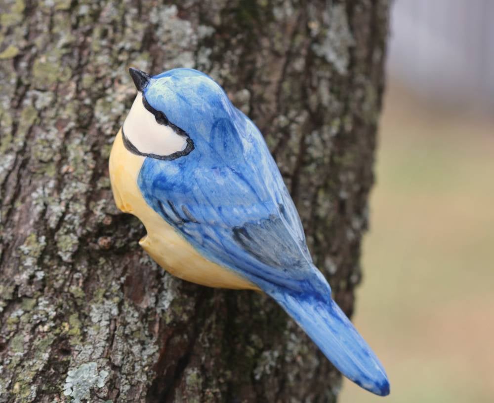 Handmade Ceramic Chickadee Bird Pot Hangers from Provence - Cera d'Art Garden Decor