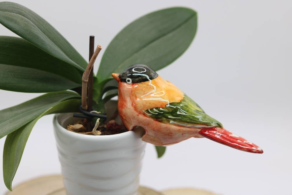 small plant pot hangers Handmade Ceramic Chickadee Bird Pot Hangers from Provence
