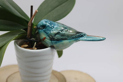 Handmade Ceramic Chickadee Bird Pot Hangers from Provence - Cera d'Art Garden Decor