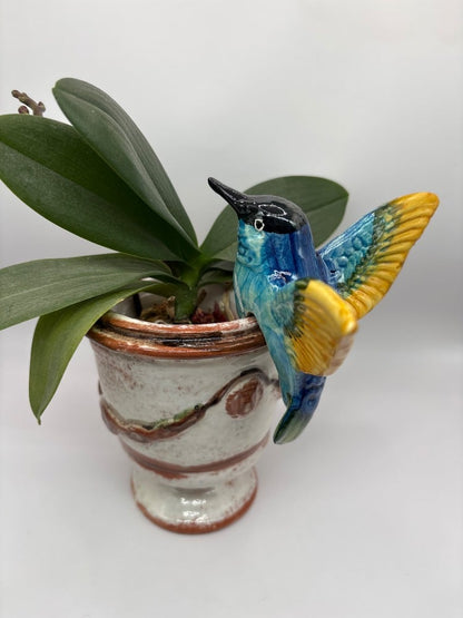 Handmade Ceramic Hummingbird Pot Hangers from Provence - Cera d'Art Garden Decor