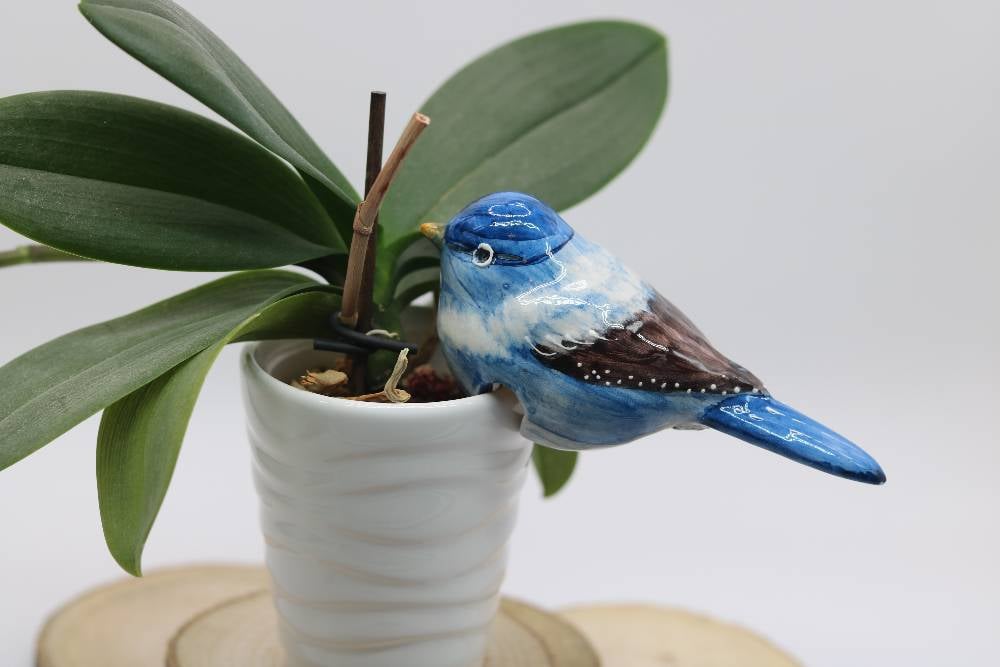 Handmade Ceramic Chickadee Bird Pot Hangers from Provence - Cera d'Art Garden Decor
