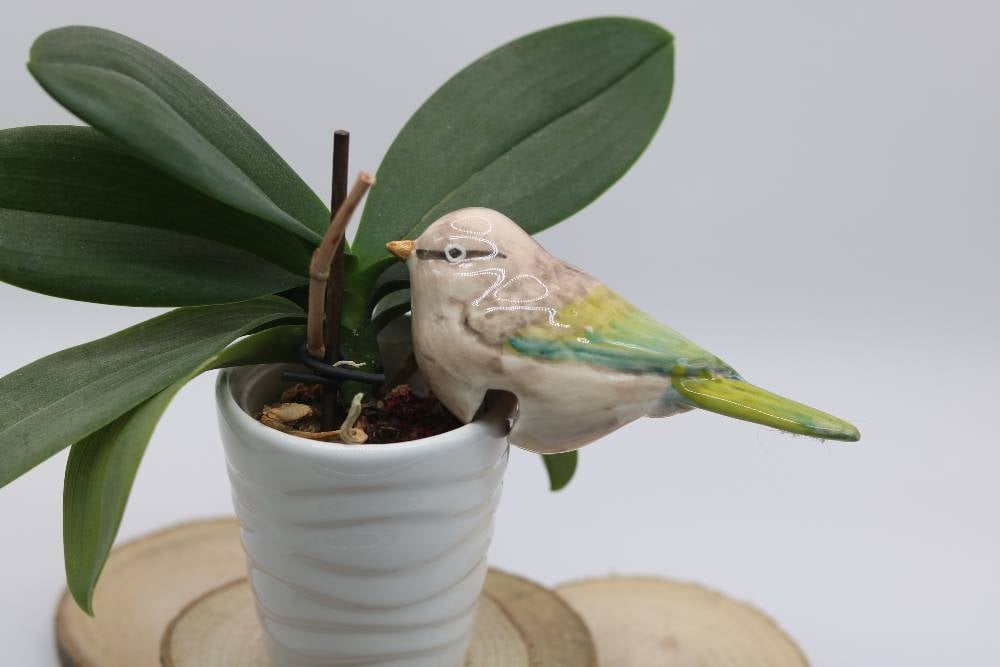 Handmade Ceramic Chickadee Bird Pot Hangers from Provence - Cera d'Art Garden Decor