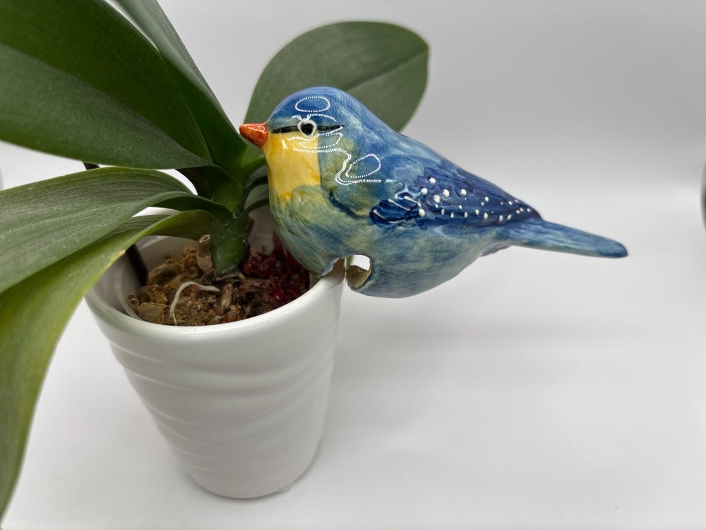 Handmade Ceramic Chickadee Bird Pot Hangers from Provence - Cera d'Art Garden Decor