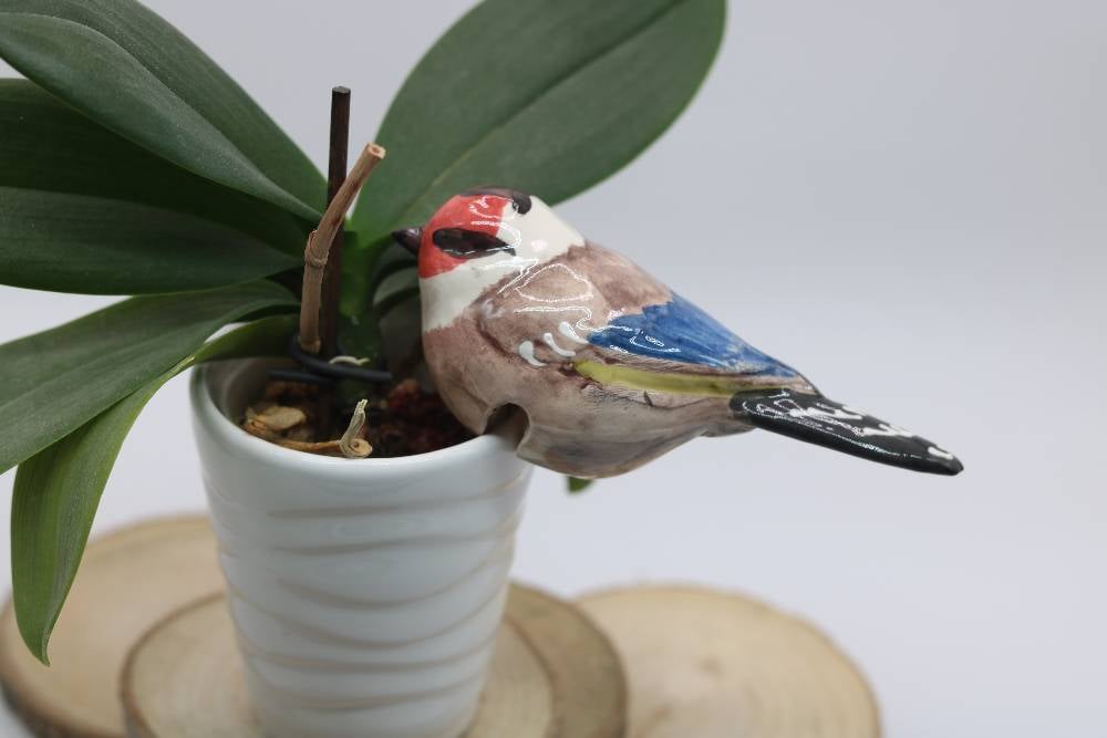 Handmade Ceramic Chickadee Bird Pot Hangers from Provence - Cera d'Art Garden Decor
