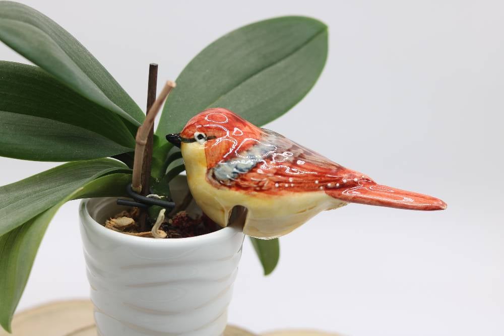 Handmade Ceramic Chickadee Bird Pot Hangers from Provence - Cera d'Art Garden Decor